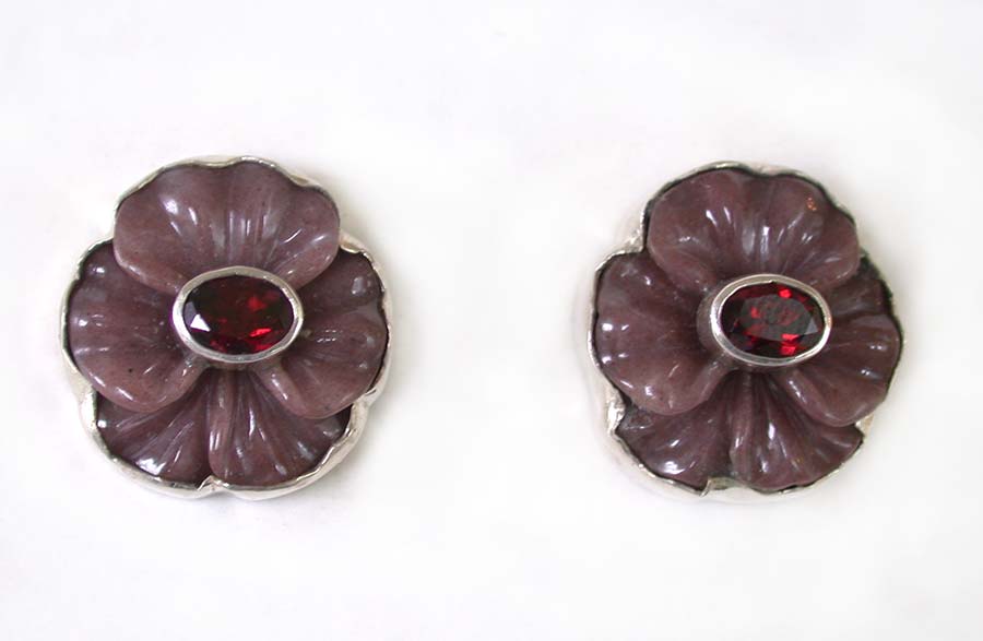 Amy Kahn Russell Online Trunk Show: Carved Agate and Garnet Post Earrings | Rendezvous Gallery
