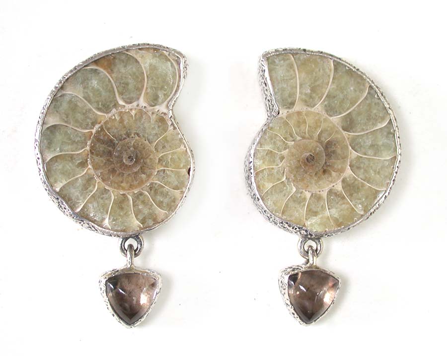 Amy Kahn Russell Online Trunk Show: Ammonite and Quartz Clip Earrings  | Rendezvous Gallery