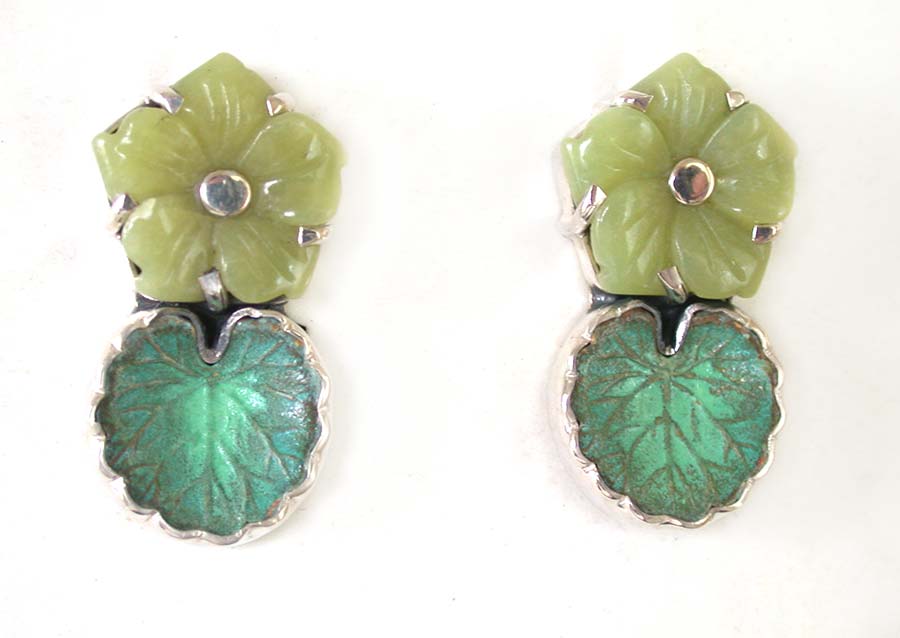 Amy Kahn Russell Online Trunk Show: Serpentine Jade and Brass Clip Earrings  | Rendezvous Gallery
