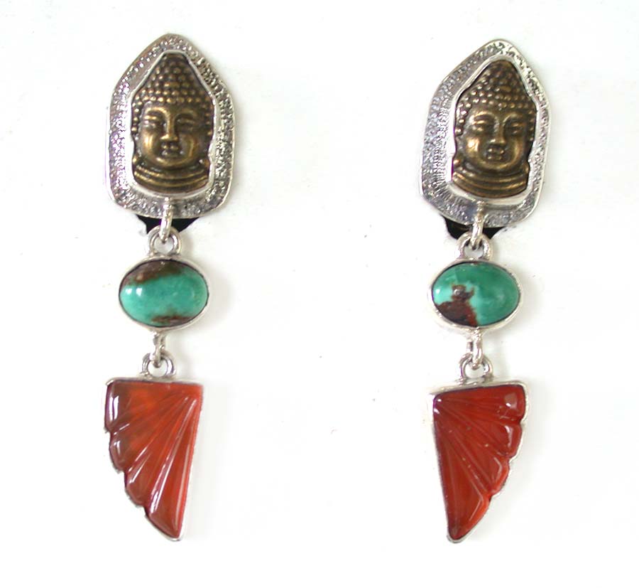 Amy Kahn Russell Online Trunk Show: Bronze, Turquoise and Carnelian Clip Earrings  | Rendezvous Gallery