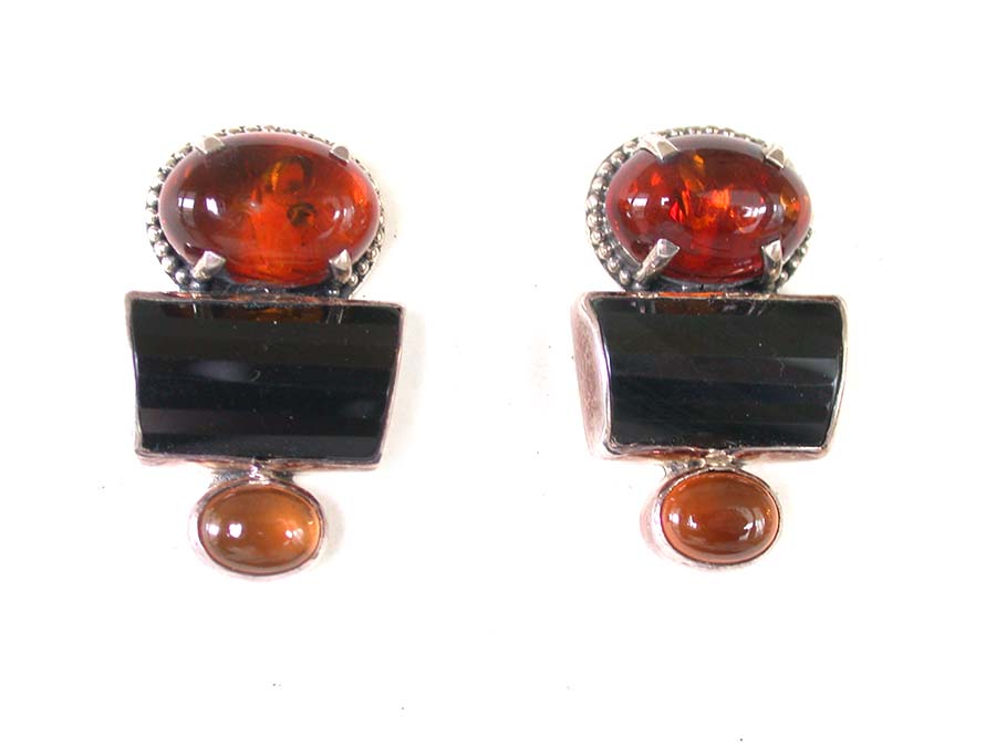 Amy Kahn Russell Online Trunk Show: Baltic Amber and Black Onyx Clip Earrings | Rendezvous Gallery
