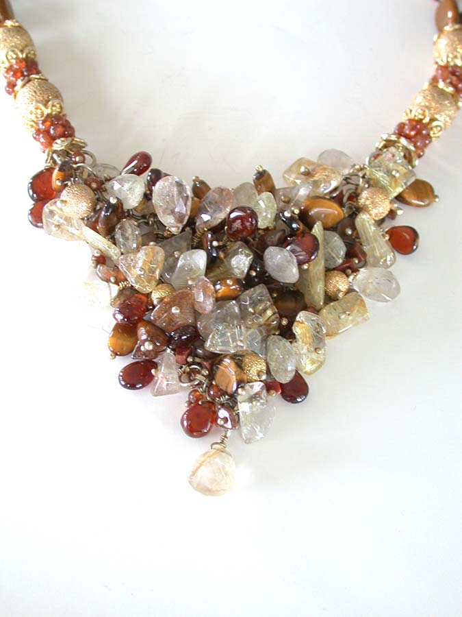 Amy Kahn Russell Online Trunk Show: Rutilated Quartz, Tiger Eye, Carnelian and Goldstone Necklace | Rendezvous Gallery