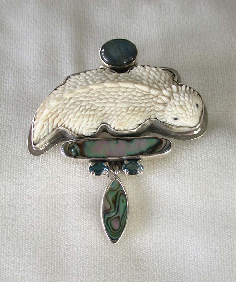 Amy Kahn Russell Online Trunk Show: Labradorite, Fallen Antler and Abalone Pin/Pendant | Rendezvous Gallery