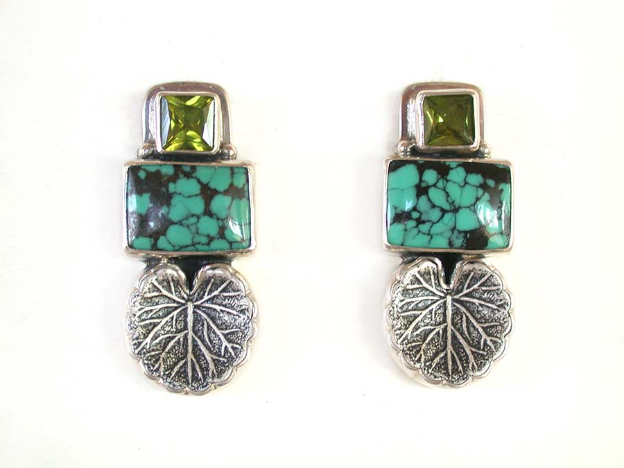 Amy Kahn Russell Online Trunk Show: Peridot, Turquoise and Sterling Silver Clip Earrings | Rendezvous Gallery