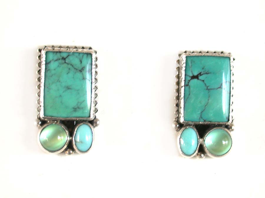 Amy Kahn Russell Online Trunk Show: Turquoise and Titanium Moonstone Clip Earrings | Rendezvous Gallery