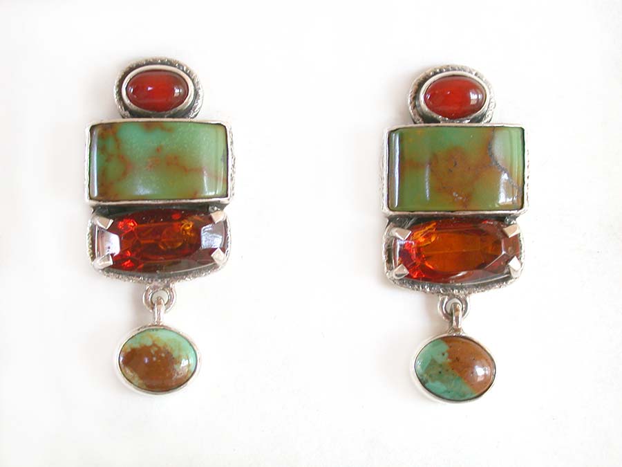Amy Kahn Russell Online Trunk Show: Carnelian, Turquoise and Ambre Post Earrings | Rendezvous Gallery