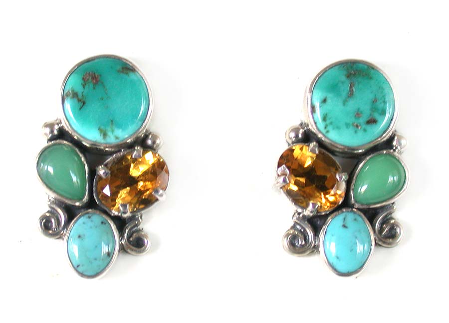 Amy Kahn Russell Online Trunk Show: Glass, Citrine, Chrysoprase and Turquoise Clip Earrings | Rendezvous Gallery