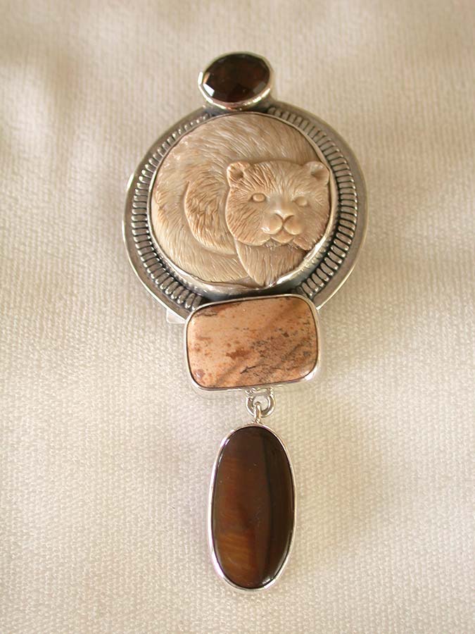 Amy Kahn Russell Online Trunk Show: Topaz, Carved Fossil, Jasper and Tiger Eye Pin/Pendant | Rendezvous Gallery
