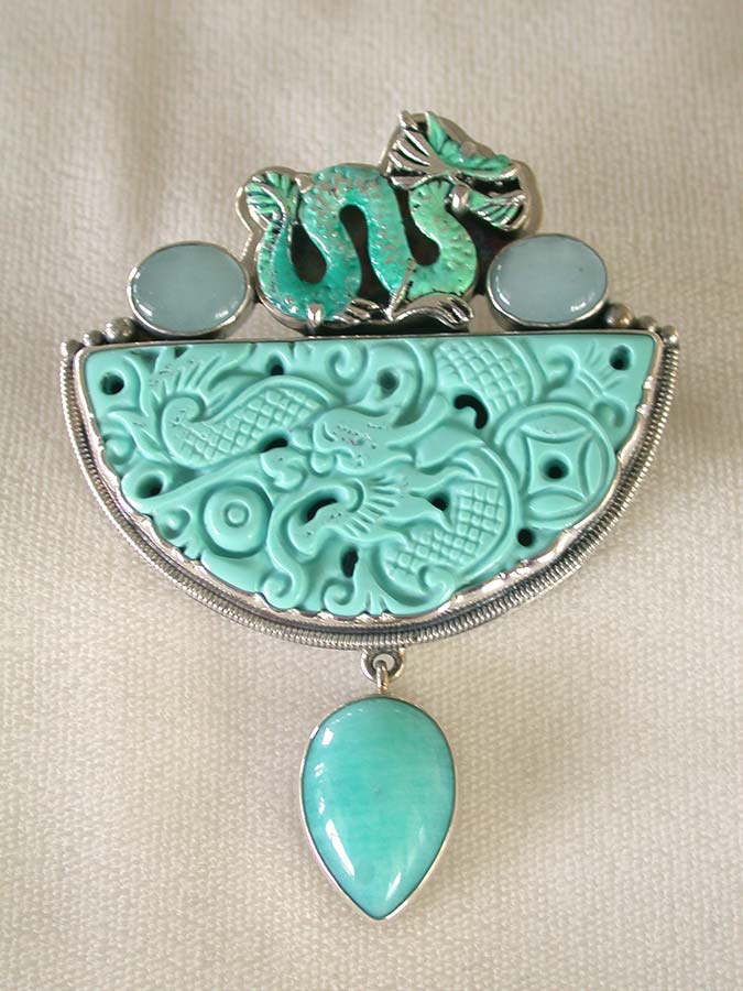 Amy Kahn Russell Online Trunk Show: Enamel, Aquamarine, Turquoise and Amazonite Pin/Pendant | Rendezvous Gallery