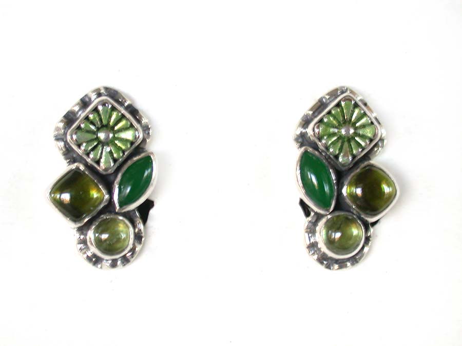 Amy Kahn Russell Online Trunk Show: Enamel, Peridot and Green Onyx Clip Earrings | Rendezvous Gallery
