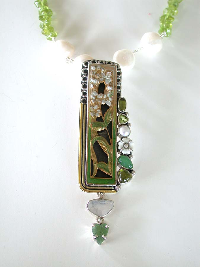Amy Kahn Russell Online Trunk Show: Cloisonne Enamel, Peridot and Pearl Pendant/Necklace | Rendezvous Gallery