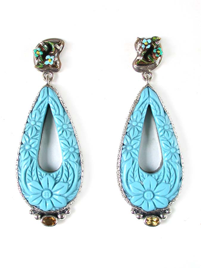Amy Kahn Russell Online Trunk Show: Enamel, Turquoise and Citrine Post Earrings | Rendezvous Gallery