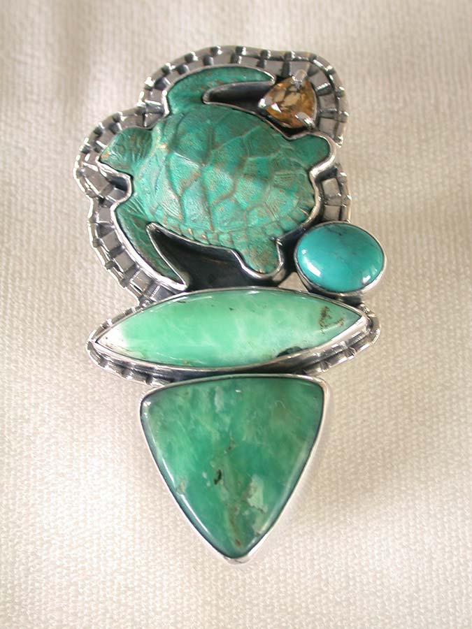 Amy Kahn Russell Online Trunk Show: Citrine, Brass and Turquoise Pin/Pendant | Rendezvous Gallery