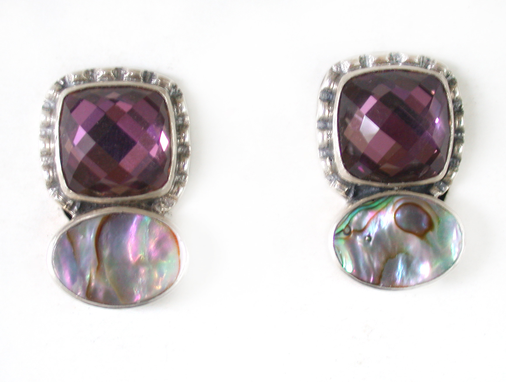 Amy Kahn Russell Online Trunk Show: Faceted Quartz and Abalone Clip Earrings | Rendezvous Gallery