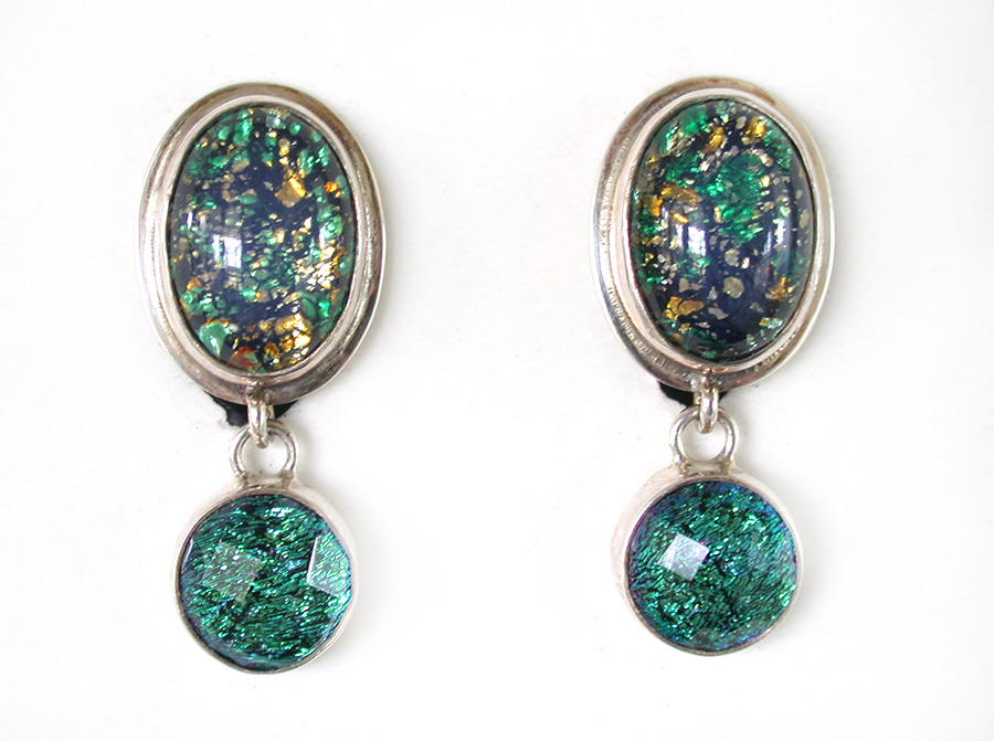 Amy Kahn Russell Online Trunk Show: Dichroic Glass and Foil Under Glass Clip Earrings | Rendezvous Gallery