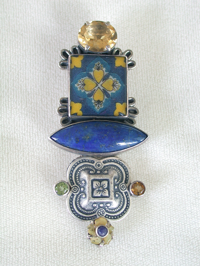 Amy Kahn Russell Online Trunk Show: Citrine, Art Tile, Lapis and Peridot Pin/Pendant | Rendezvous Gallery
