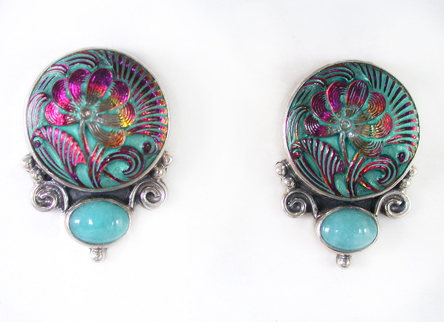 Amy Kahn Russell Online Trunk Show: Czech Glass and Amazonite Post Earrings | Rendezvous Gallery