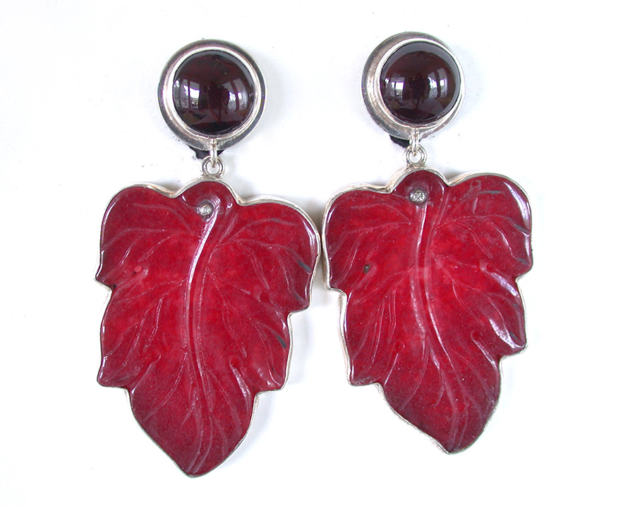 Amy Kahn Russell Online Trunk Show: Garnet and Carved Red Agate Clip Earrings | Rendezvous Gallery