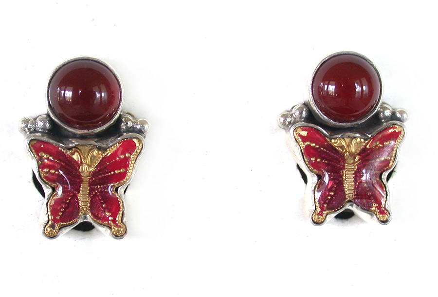 Amy Kahn Russell Online Trunk Show: Carnelian and Hand Painted Enamel Butterfly Clip Earrings | Rendezvous Gallery