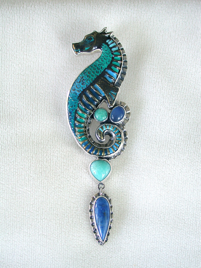 Amy Kahn Russell Online Trunk Show: Hand Painted Enamel, Blue Onyx and Amazonite Pin/Pendant | Rendezvous Gallery