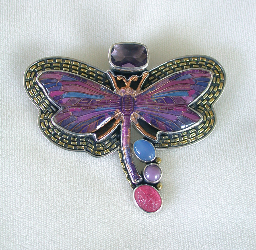 Amy Kahn Russell Online Trunk Show: Amethyst, Enamel, Blue Onyx and Phosphosiderite Pin/Pendant | Rendezvous Gallery