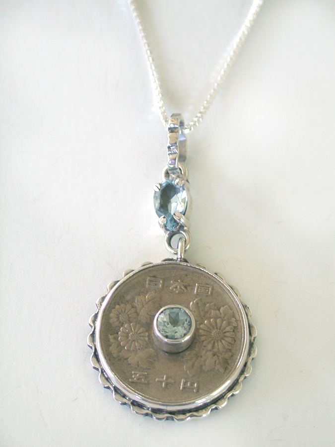 Amy Kahn Russell Online Trunk Show: Authentic Collectible Coin and Blue Topaz Necklace | Rendezvous Gallery
