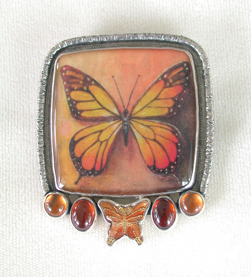 Amy Kahn Russell Online Trunk Show: Art Tile, Hessonite, Carnelian and Enamel Pin/Pendant | Rendezvous Gallery
