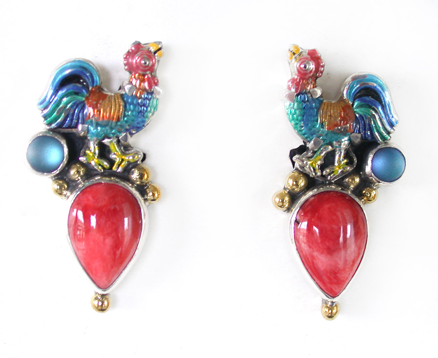 Amy Kahn Russell Online Trunk Show: Hand Painted Enamel, Quartz and Spiny Oyster Clip Earrings | Rendezvous Gallery