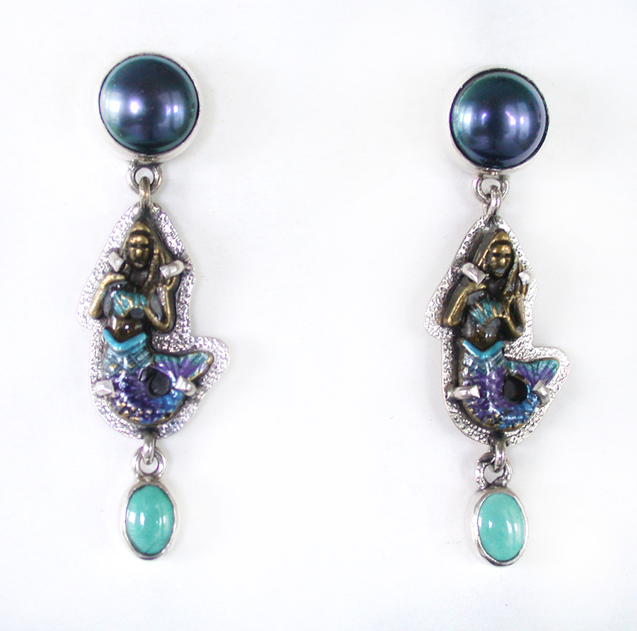 Amy Kahn Russell Online Trunk Show: Freshwater Pearl, Mermaid and Turquoise Post Earrings | Rendezvous Gallery