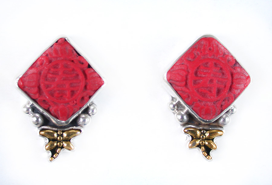 Amy Kahn Russell Online Trunk Show: Hand Carved Cinnabar Clip Earrings | Rendezvous Gallery