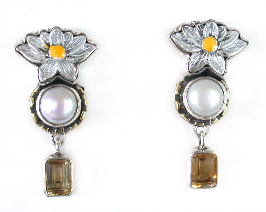 Amy Kahn Russell Online Trunk Show: Enamel, Freshwater Pearl and Citrine Clip Earrings | Rendezvous Gallery