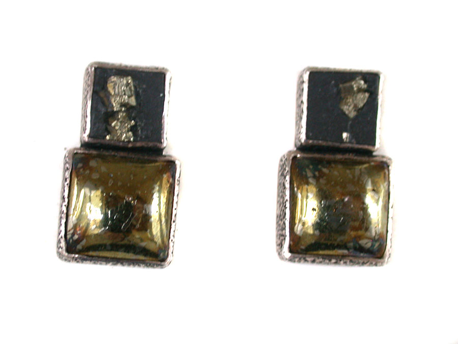 Amy Kahn Russell Online Trunk Show: Slate Pyrite and Chalco Pyrite Clip Earrings | Rendezvous Gallery