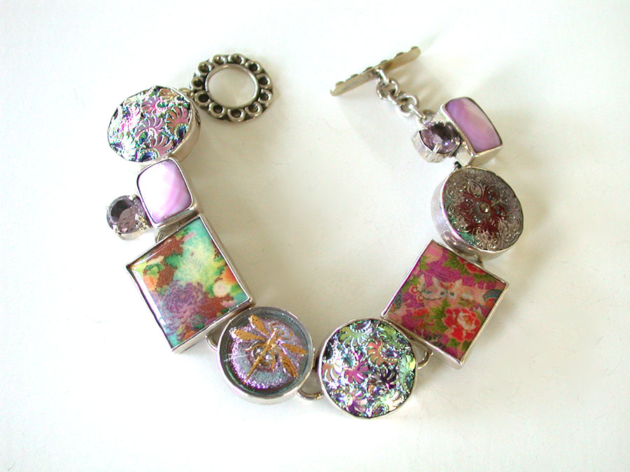 Amy Kahn Russell Online Trunk Show: Amethyst, Mother of Pearl, Glass and Handmade Art Tile Bracelet | Rendezvous Gallery