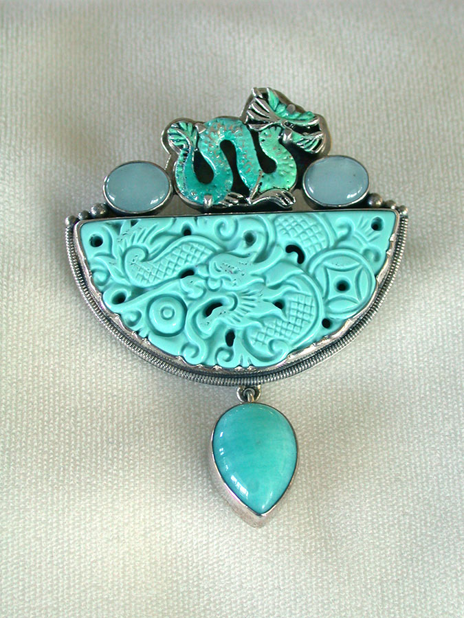 Amy Kahn Russell Online Trunk Show: Enamel, Aquamarine, Amazonite and Turquoise Pin/Pendant | Rendezvous Gallery