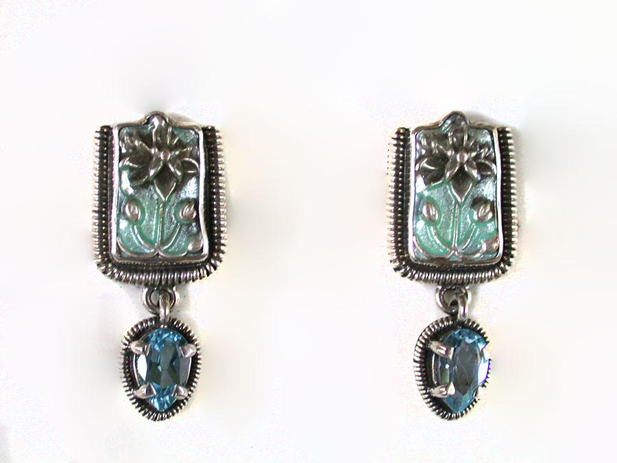 Amy Kahn Russell Online Trunk Show: Hand Painted Enamel and Blue Topaz Clip Earrings | Rendezvous Gallery