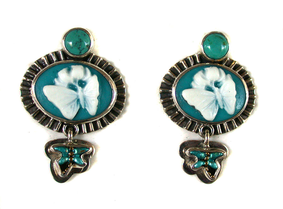 Amy Kahn Russell Online Trunk Show: Turquoise, Cameo and Enamel Clip Earrings | Rendezvous Gallery