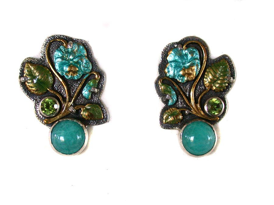 Amy Kahn Russell Online Trunk Show: Enamel, Peridot and Amazonite Clip Earrings | Rendezvous Gallery