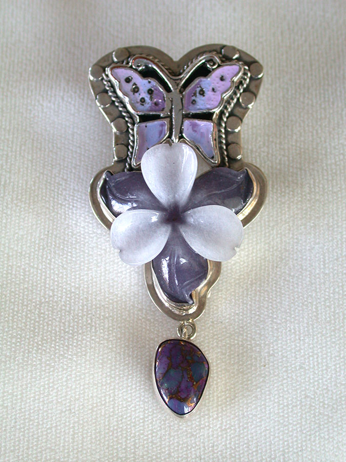 Amy Kahn Russell Online Trunk Show: Hand Painted Enamel, Purple Agate and Turquoise Pin/Pendant | Rendezvous Gallery