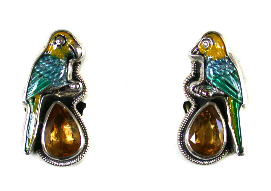 Amy Kahn Russell Online Trunk Show: Hand Painted Enamel and Citrine Clip Earrings | Rendezvous Gallery