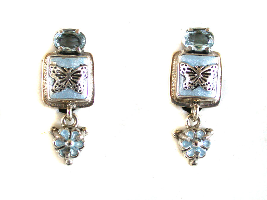 Amy Kahn Russell Online Trunk Show: Blue Topaz and Hand Painted Enamel Clip Earrings | Rendezvous Gallery