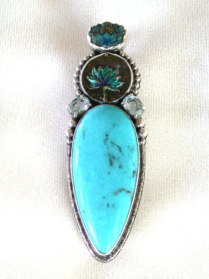 Amy Kahn Russell Online Trunk Show: Enamel, Blue Topaz and Turquoise Pin/Pendant | Rendezvous Gallery