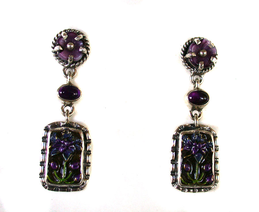 Amy Kahn Russell Online Trunk Show: Amethyst and Hand Painted Enamel Post Earrings | Rendezvous Gallery