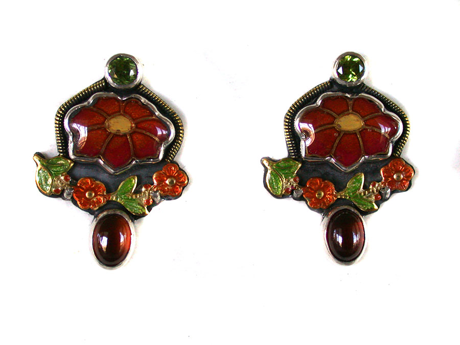 Amy Kahn Russell Online Trunk Show: Peridot, Hand Painted Enamel and Carnelian Clip Earrings | Rendezvous Gallery