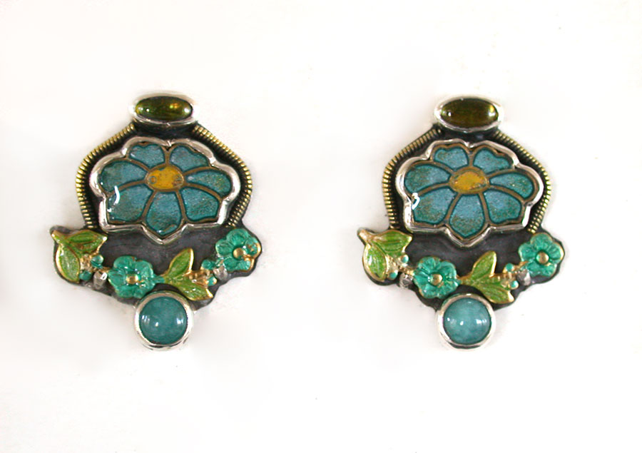 Amy Kahn Russell Online Trunk Show: Vesuvanite, Hand Painted Enamel and Amazonite Clip Earrings | Rendezvous Gallery