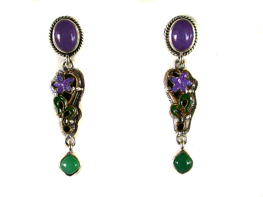 Amy Kahn Russell Online Trunk Show: Purple Agate, Enamel and Chrysoprase Post Earrings | Rendezvous Gallery