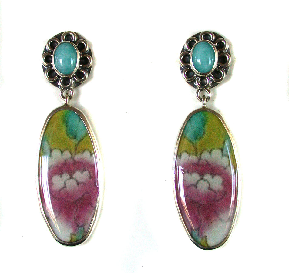 Amy Kahn Russell Online Trunk Show: Amazonite and Handmade Art Tile Post Earrings | Rendezvous Gallery