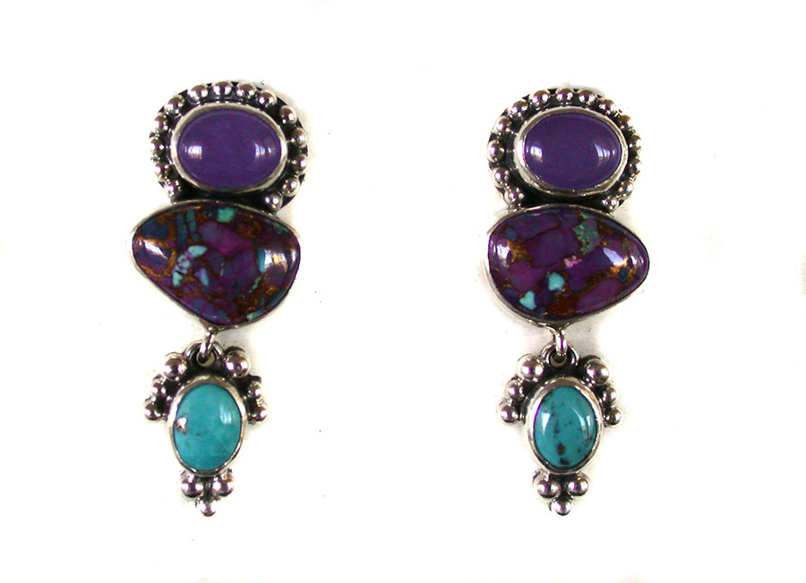 Amy Kahn Russell Online Trunk Show: Purple Agate and Turquoise Clip Earrings | Rendezvous Gallery