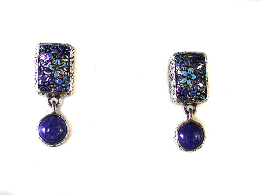 Amy Kahn Russell Online Trunk Show: Hand Painted Enamel and Lapis Lazuli Post Earrings | Rendezvous Gallery