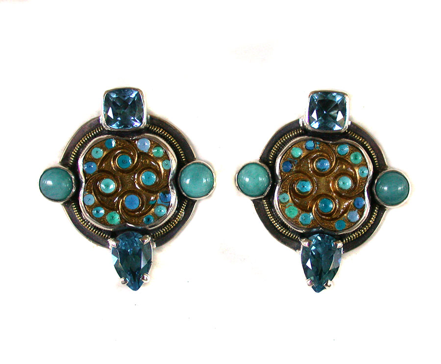 Amy Kahn Russell Online Trunk Show: Blue Topaz, Amazonite and Enamel Clip Earrings | Rendezvous Gallery