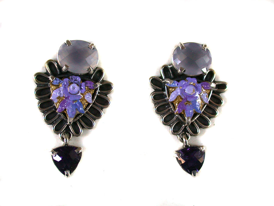 Amy Kahn Russell Online Trunk Show: Chalcedony, Enamel and Celestial Quartz Clip Earrings | Rendezvous Gallery